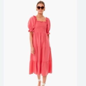 Tuckernuck Pomander Place Hannah Smoked Midi Dress Puff Sleeve Small